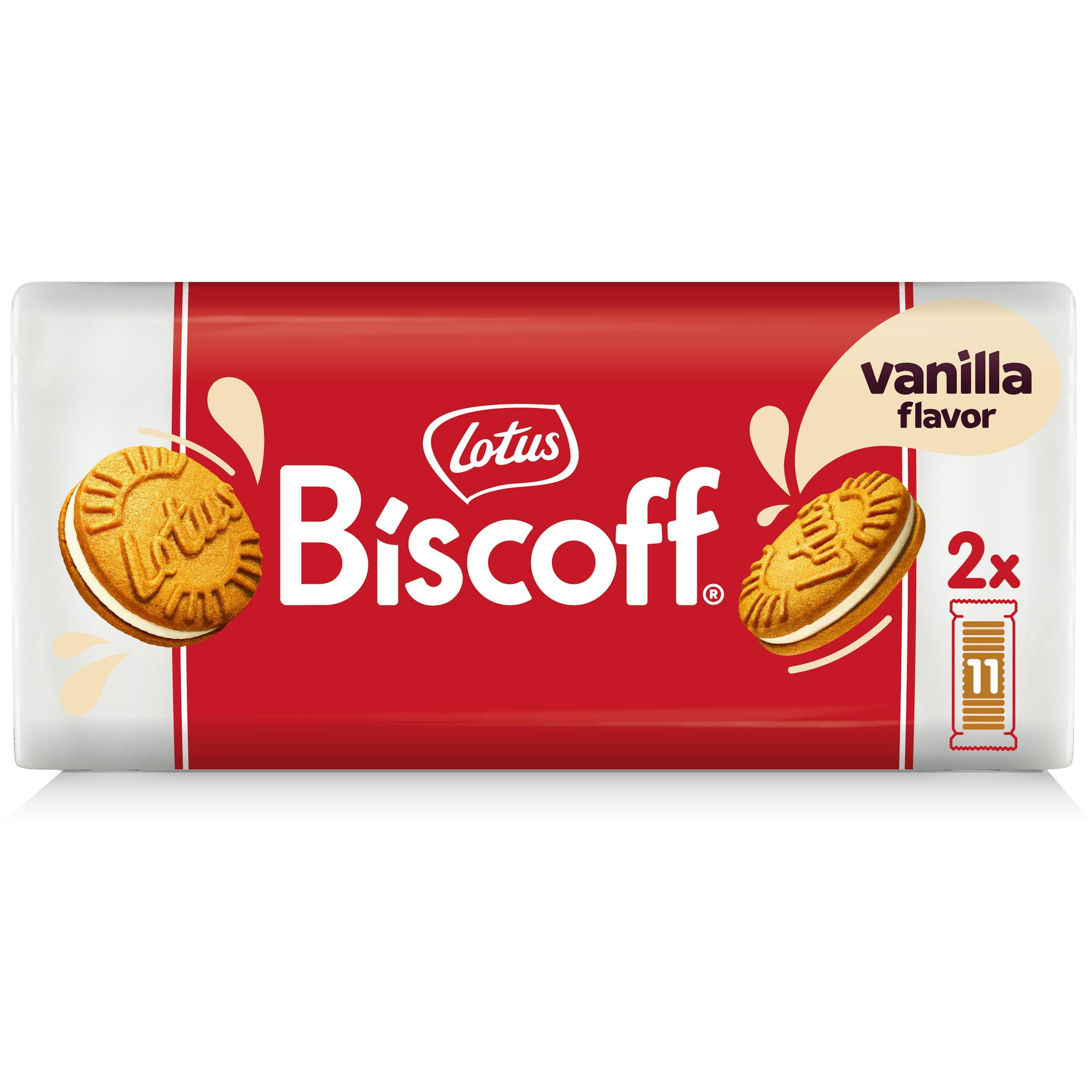 Lotus Biscoff Sandwich Cookies, Vanilla HYZ01 Cream, 22 Cookies, (2 Fresh Packs of 11 Cookies), 7.76 Ounce