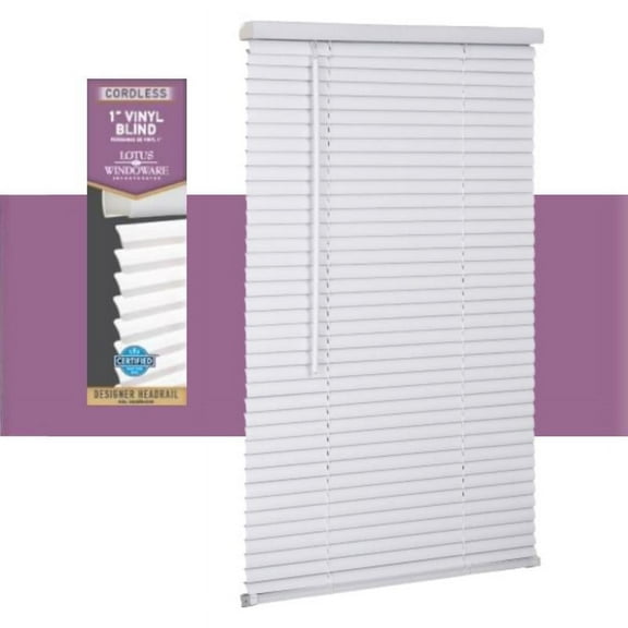 Lotus Blinds 1 Cordless Vinyl Mini Blinds, White, 4.50" x 27.80"