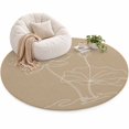 Lotus Bloom Area Rug 3', Rustic Minimalist White Line Floral Brown ...