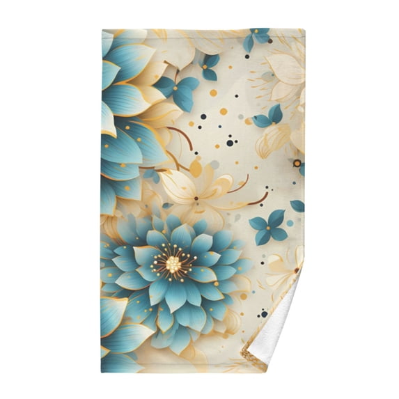 Lotus Blue Flowers Cotton Face Towels Soft Hand Towel Absorbent Bathroom Towel for Kitchen Hotel Decoration