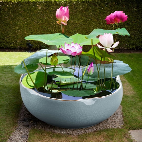 Lotus Bowl Planter â Ceramic Water Pot for Indoor Outdoor Use, Shallow Hydroponic Vase for Lotus Seeds, Succulents, Bonsai, Water Lily Arrangement,8x3in