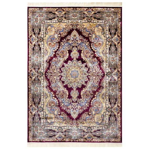 Lotus Burgundy Oriental Viscose Area Rugs for Living Room Jacquard Textured Modern Rugs Soft Geometric Rug for Bedroom Washable Rug Non-Slip Bohemian Carpet Perfect for Dining Room Office Beige