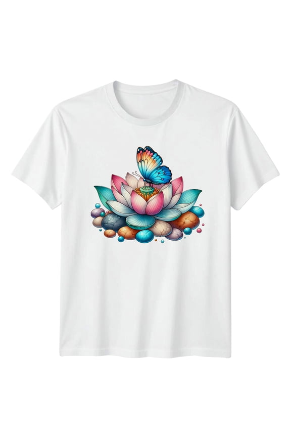Lotus Butterfly Yoga T-Shirt, Meditate Zen Floral Tee All Size S-5XL