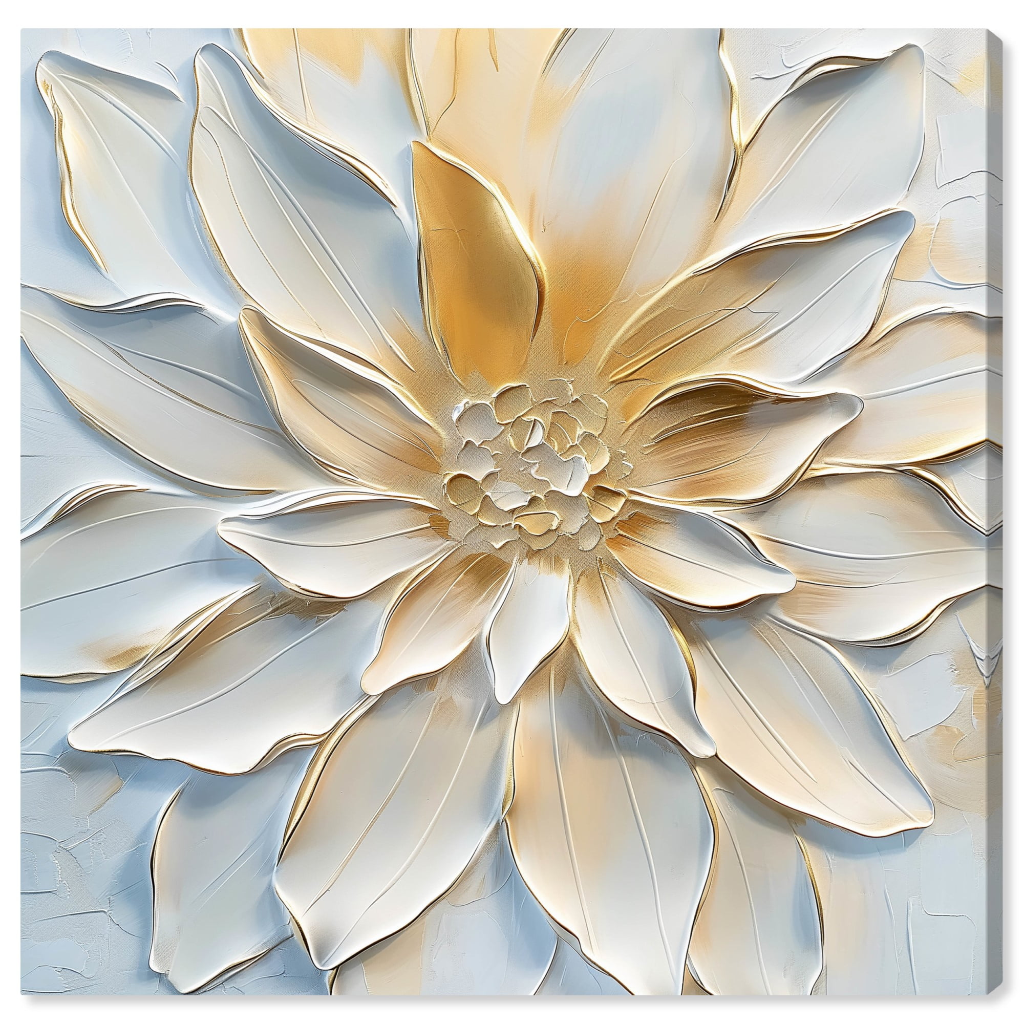 Elegant Gold and White Floral Canvas Wall Art, 10" x 15"