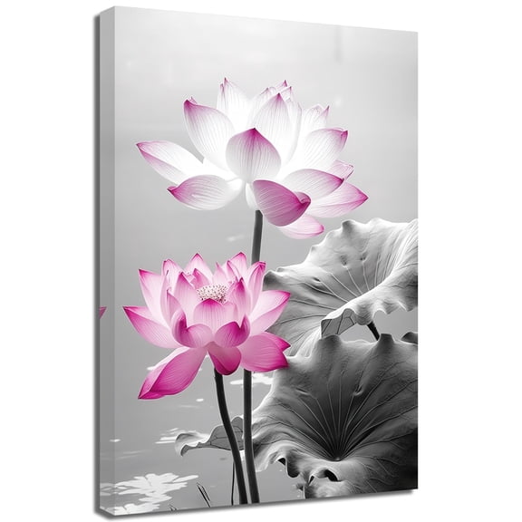 Lotus Canvas Wall Art Black and Pink Lotus Floral Zen Picture Prints Water Lily Painting Decor for Bathroom Home Decor poster