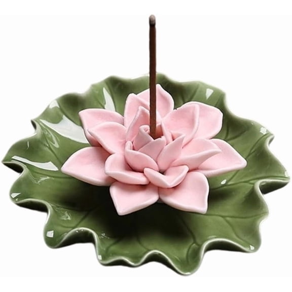 Lotus Ceramic Incense Holder Incense Burner Stick Detachable Ash Catcher Lotus Leaf Burners Tray for Sticks Home Teahouse Zen Purify Spiritual Supplies Pink 3.54 Inch