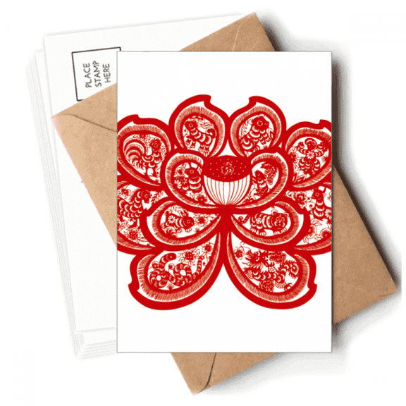 Lotus Chinese Zodiac Paper Cut Flower Animal Postcards Envelopes Blank Note Cards Mailing