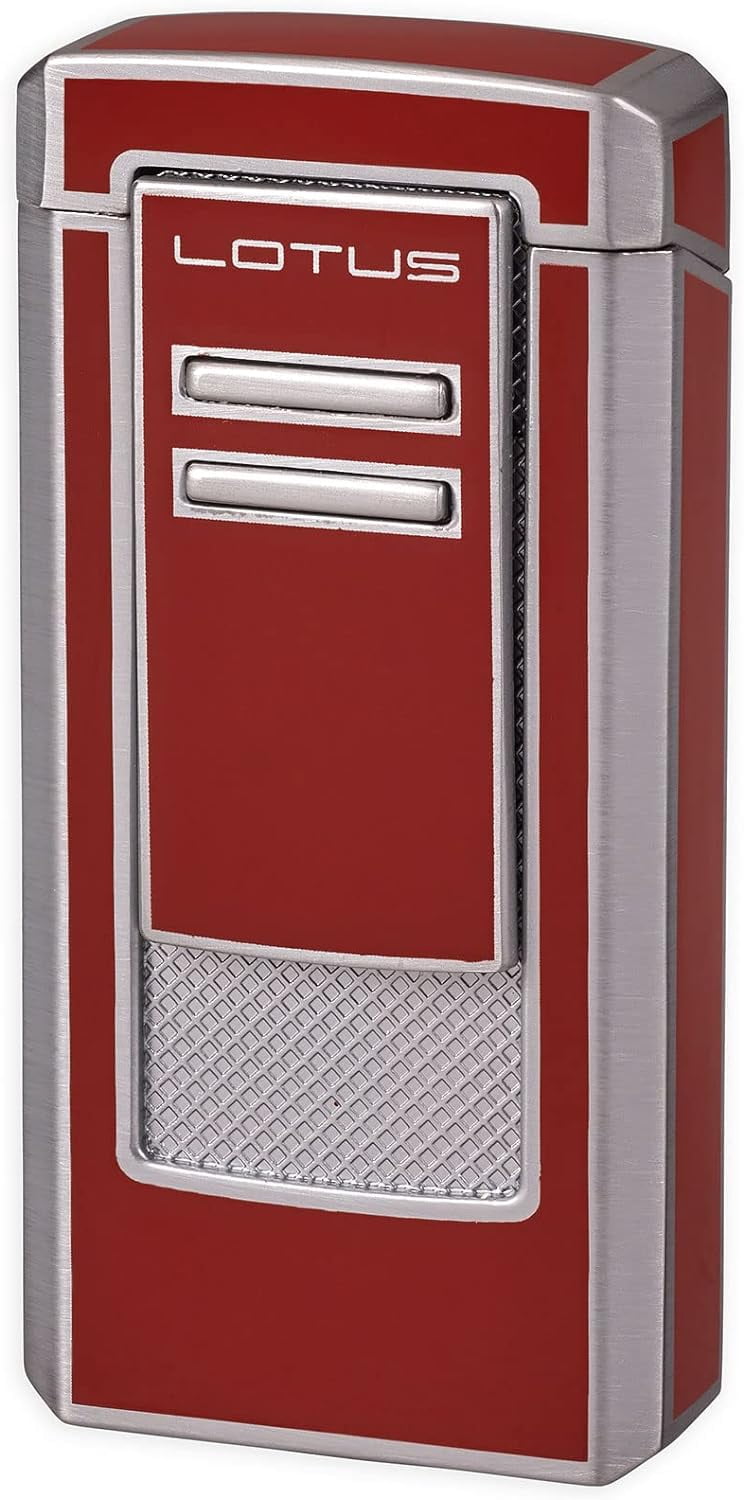 Lotus Commander Cigar Lighter with Triple Pinpoint Wind-Resistant Torch Flames, All Metal Housing, Integrated 9 mm Cigar Punch, Tinted Fuel Level Window