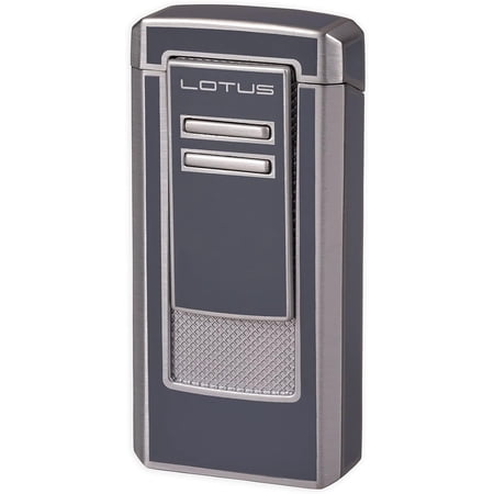Lotus Commander Cigar Lighter with Triple Pinpoint Wind-Resistant Torch Flames, All Metal Housing, Integrated 9 mm Cigar Punch, Tinted Fuel Level Window