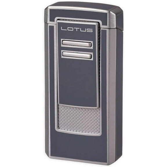 Lotus Commander Cigar Lighter with Triple Pinpoint Wind-Resistant Torch Flames, All Metal Housing, Integrated 9 mm Cigar Punch, Tinted Fuel Level Window