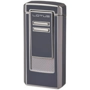 Lotus Commander Cigar Lighter with Triple Pinpoint Wind-Resistant Torch Flames, All Metal Housing, Integrated 9 mm Cigar Punch, Tinted Fuel Level Window