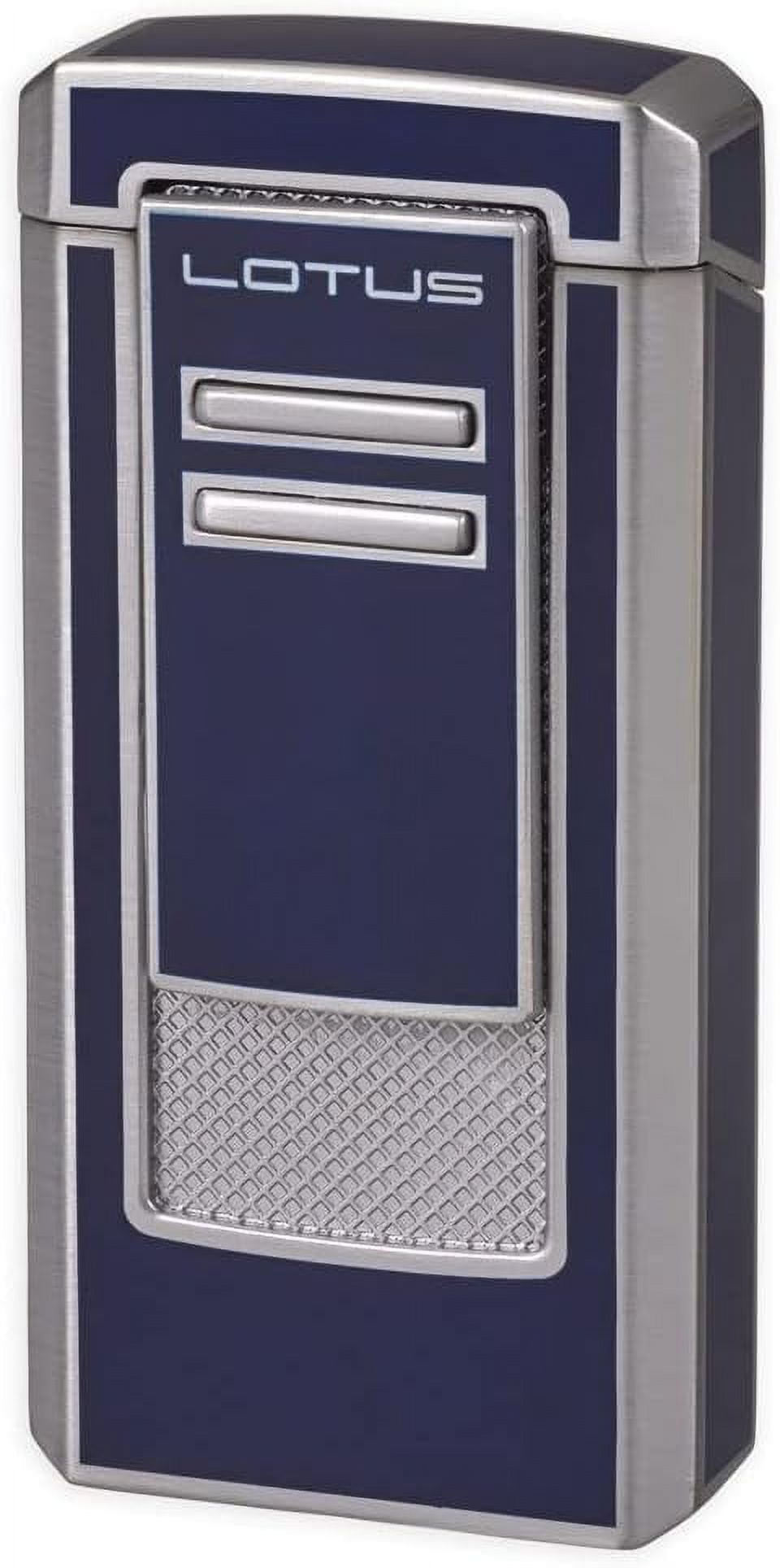 Lotus Commander Cigar Lighter with Triple Pinpoint Wind-Resistant Torch Flames, All Metal Housing, Integrated 9 mm Cigar Punch, Tinted Fuel Level Window
