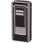 Lotus Commander Cigar Lighter with Triple Pinpoint Wind-Resistant Torch Flames, All Metal Housing, Integrated 9 mm Cigar Punch, Tinted Fuel Level Window