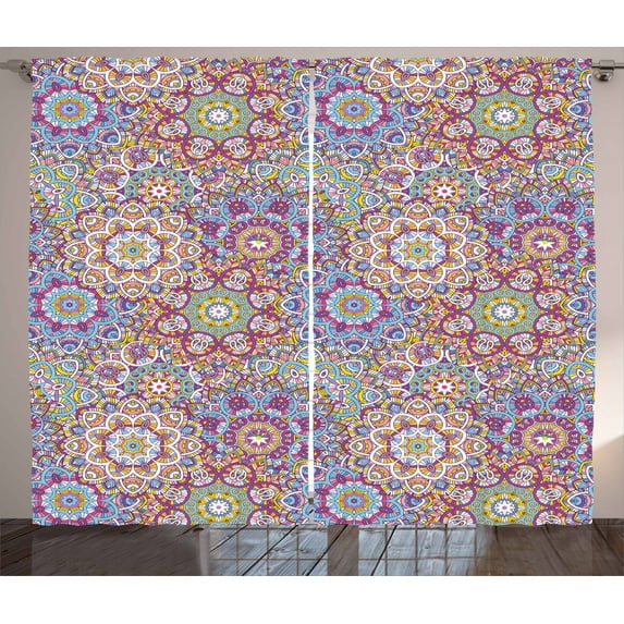 Ambesonne Leaf Curtains 2 Panel Set, Colorful Mandala Paisley, 108" x 90", Multicolor