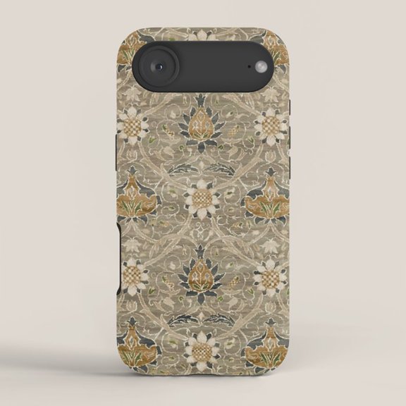Lotus, Daisy and Scrolling Vine Tough Case for Apple iPhone, Sage Gray, Dual-Layer Polycarbonate and TPU