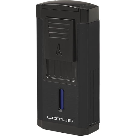 Lotus Duke Cigar Lighter with Triple Pinpoint Wind-Resistant Torch Flames, Single Action Ignition, Integrated Cutter, Tinted Fuel Level Window