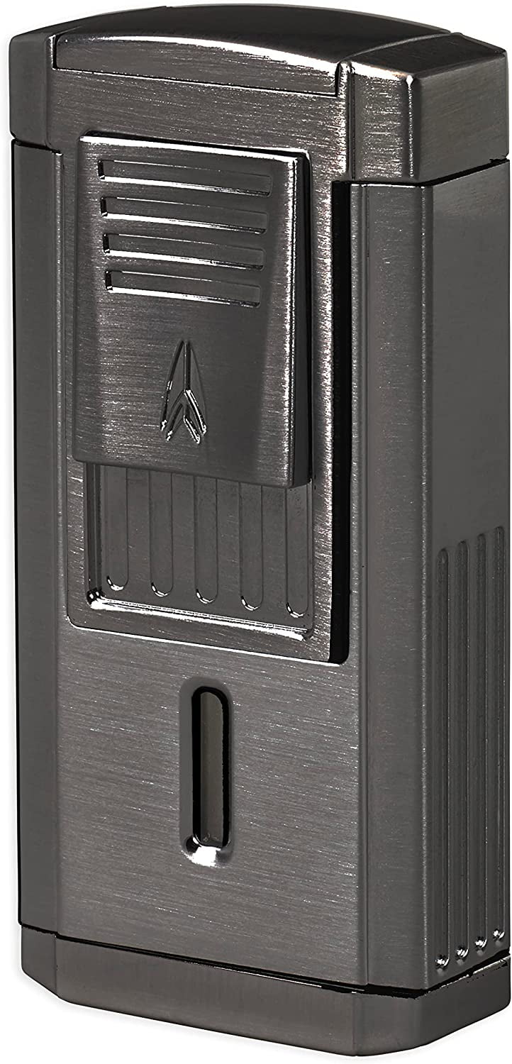 Lotus Duke Cigar Lighter with Triple Pinpoint Wind-Resistant Torch Flames, Single Action Ignition, Integrated Cutter, Tinted Fuel Level Window