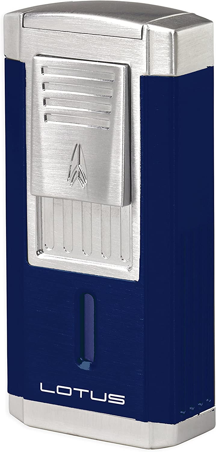 Lotus Duke Cigar Lighter with Triple Pinpoint Wind-Resistant Torch Flames, Single Action Ignition, Integrated Cutter, Tinted Fuel Level Window