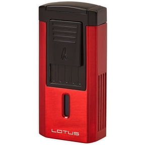 Lotus Duke V Cigar Lighter with Triple Pinpoint Wind-Resistant Torch Flames, Single Action Ignition, Integrated V-Cut Cutter, Tinted Fuel Level Window