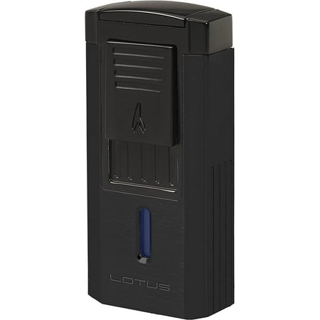 Lotus Duke V Cigar Lighter with Triple Pinpoint Wind-Resistant Torch Flames, Single Action Ignition, Integrated V-Cut Cutter, Tinted Fuel Level Window