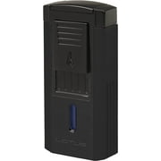 Lotus Duke V Cigar Lighter with Triple Pinpoint Wind-Resistant Torch Flames, Single Action Ignition, Integrated V-Cut Cutter, Tinted Fuel Level Window