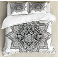 thumbnail image 1 of Lotus Duvet Cover Set, Mandala with Aztec Tribal Textured Ornamental Cosmos Floral Pattern, Decorative 3 Piece Bedding Set with 2 Pillow Shams, King Size, Grey Black, by Ambesonne, 1 of 3