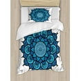 thumbnail image 1 of Lotus Duvet Cover Set, Style Traditional Magic Vintage Leaves Symbolic Hippie Graphic, Decorative 2 Piece Bedding Set with 1 Pillow Shams, Twin Size, Sky and Violet Blue, by Ambesonne, 1 of 3