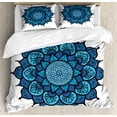 thumbnail image 1 of Lotus Duvet Cover Set, Style Traditional Magic Vintage Leaves Symbolic Hippie Graphic, Decorative 3 Piece Bedding Set with 2 Pillow Shams, Queen Size, Sky and Violet Blue, by Ambesonne, 1 of 3