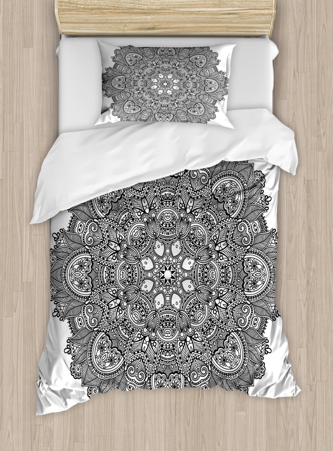 Twin Black and White Mandala Pattern Duvet Cover Set