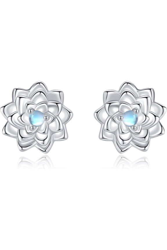 Lotus Earrings Sterling Silver Moonstone Stud Earrings Lotus Flower Jewelry Gift for Women