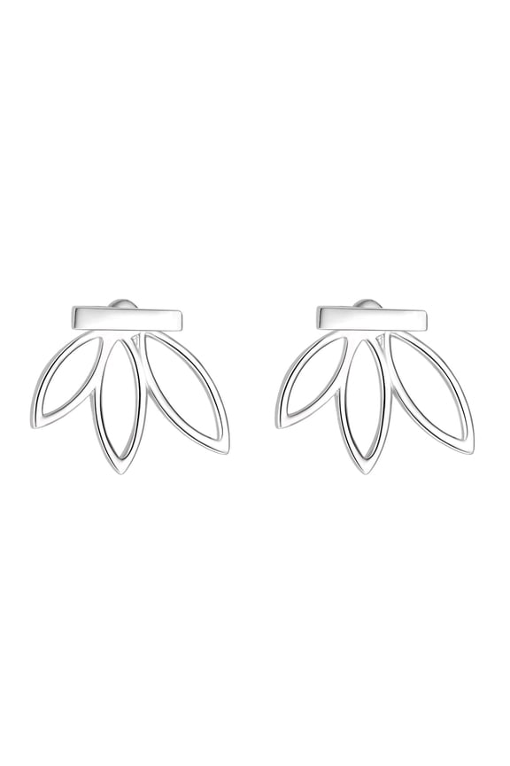 Lotus Earrings for Women Lotus Flower Earrings Jackets Sterling Silver Simple Lotus Flower Bar Stud Earrings Christmas Gifts (Silver)