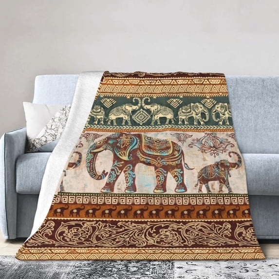 Lotus Elephants Throw Blanket Lightweight Warm Flannel Fleece Blankets Cozy Soft Air Conditioning Blanket Gift for Women Men Girls Boys 60"x50"