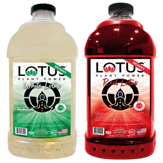 Lotus Energy Drink Concentrate 64 fl oz (Skinny White & Skinny Red) Pack of 2