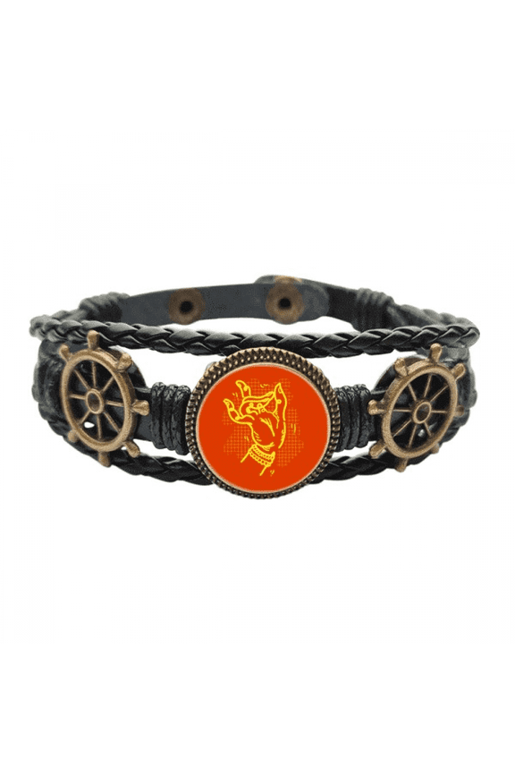 Lotus Fingerprint Mudra Motion Leather Braided Ocean Bracelet Wristband