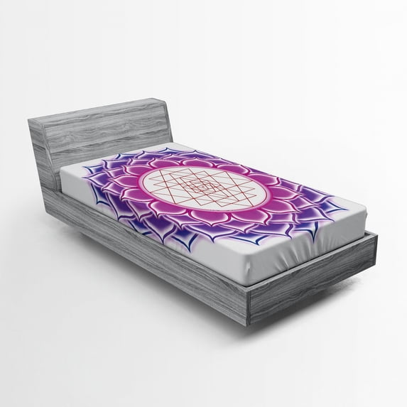 Ambesonne Leaf Fitted Sheet, Yantra Mandala, Twin Size, Fuchsia Purple