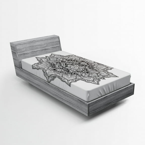 Ambesonne Leaf Fitted Sheet, Bohemian Magic, Twin Size, Grey Black