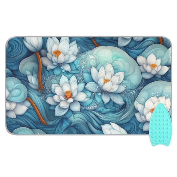 Lotus Floating on Swirls and Waves Ironing Mat Blanket for Table Top Travel Portable Ironing Board Pad 47.2x27.6 Inch