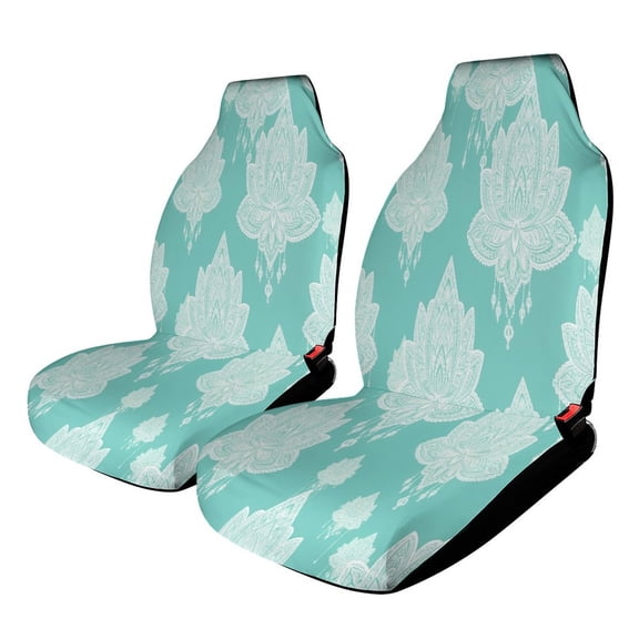 Lotus Floral Mint Pattern Car Seat Covers Front Seats Universal Fit for Cars SUV Truck Auto Interior Accessories