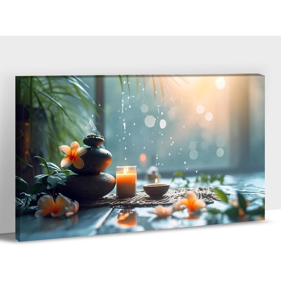 Lotus Floral Pictures Wall Art, Zen Canvas Prints Wall Decor, Lotus Flower Bloom in Water Picture for Zen Office Meditation Posters, Modern Framed Spiritual Artwork Decor for Yoga Spa Room 12"x18"