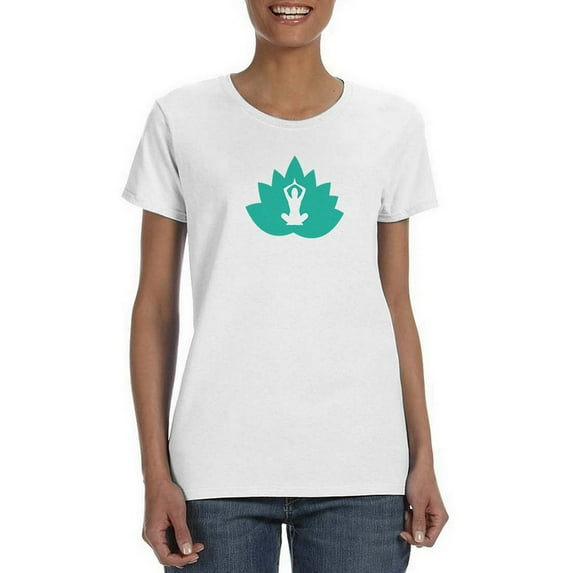 Lotus Flower And Lotus Pose Silhouette Inside Women White Yoga T-Shirt, Female Small