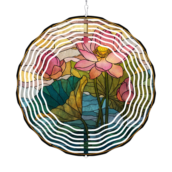 Lotus Flower Art Wind Spinner, 1010 Inch Rotating Wind Chime with Hook, Hanging Ornaments for Garden Patio Outdoor Indoor Decor, Zen Botanical Hanging Ornament Gift for Family Friends N