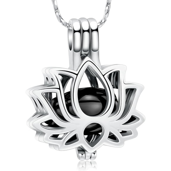 Lotus Flower Ashes Pendant with Mini Urn Locket Necklace for Women Customized Text Cremation Jewelry for Ashes Memorial Keepsakes for Ashes of Loved One