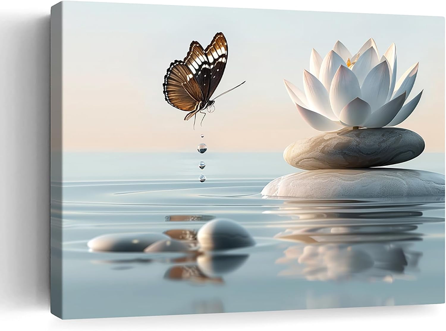 Lotus Flower Bloom in Water Canvas Wall Art Zen Spiritual White Floral ...