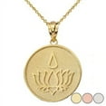 thumbnail image 1 of Lotus Flower Blossom with Teardrop Disc Pendant Necklace in Solid Gold (Yellow/Rose/White) :  10K  Rose Gold  Pendant with 22" chain, 1 of 1