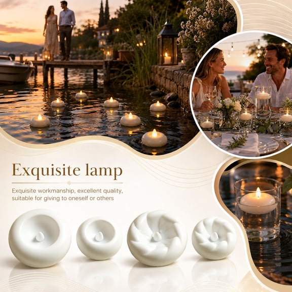 Lotus Flower Decor, 12Pcs 2 Inch Diameter Tea Light Candles Battery Operated, Flickering Flameless Candles, White Flameless Candles, Smooth Petal-Shaped Design for Table