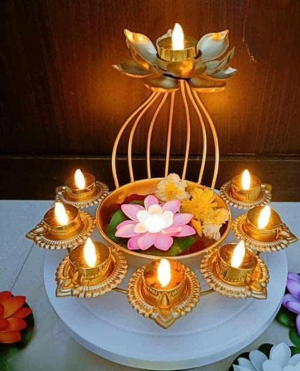 Lotus Flower Diyas for Puja, Decor Stand Diya for Home, Pooja Room, Diwali Light, Temple Decoration Items, Festival Gift Diya