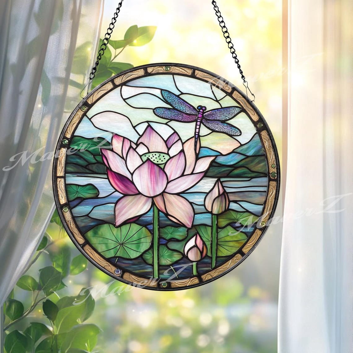 Lotus Flower & Dragonfly Glass Suncatcher, Zen Garden Decor, 3.5 in ...