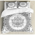 thumbnail image 1 of Lotus Flower Duvet Cover Set King Size, Round Concept in the Form of a Mandala with a Flower in the Middle, Decorative 3 Piece Bedding Set with 2 Pillow Shams, Charcoal Grey White, by Ambesonne, 1 of 3