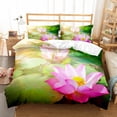 thumbnail image 1 of Lotus Flower Duvet Cover Set Lotus Leaf Pattern Polyester Quilt Cover King Full Size For Kids Teens, 1 of 5