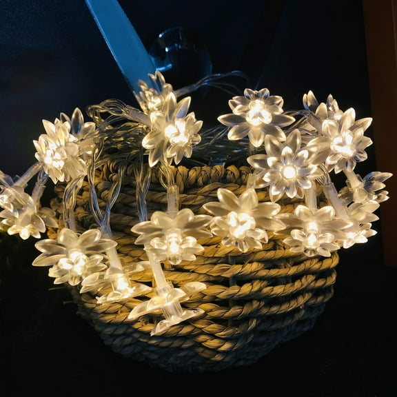 Lotus Flower Fairy Lights 10ft 20 LED Soft Rubber Flowers Garland Lights Battery Powered for Kids Bedroom Garden Christmas Party Wedding Dcor